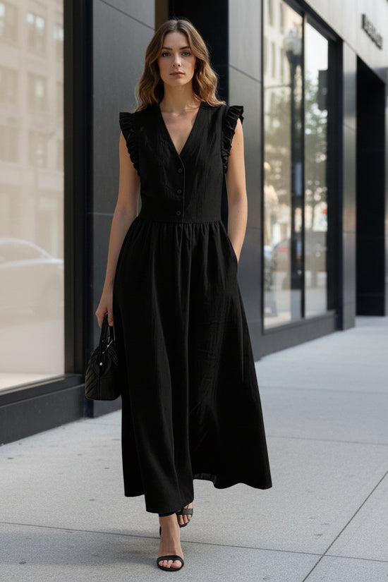 Casual Fashionable Elegant V-Neck Dress With Pockets 