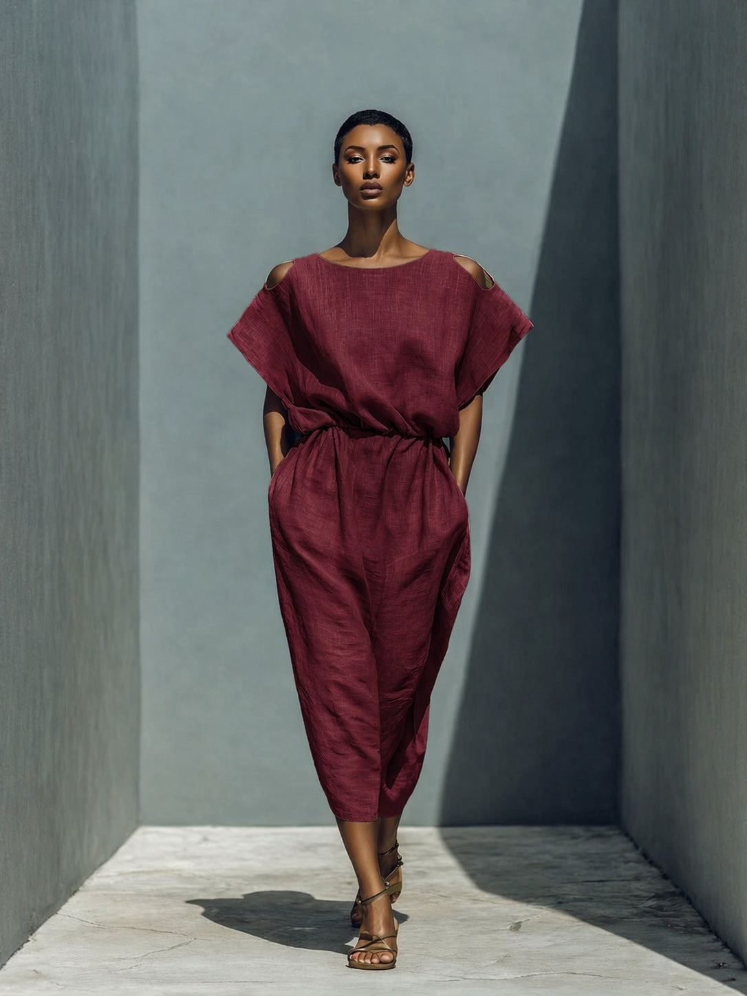 Womens Batwing Sleeve Off-Shoulder Elastic Waist Dress 