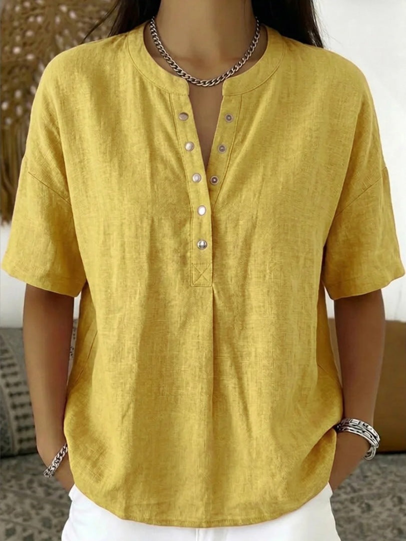 Solid Color Casual Pullover Short-Sleeve Shirt For Women 