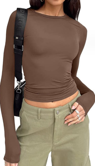 Slim Fit Long Sleeve Shirt | Women's Casual Crop Tops | Diversi