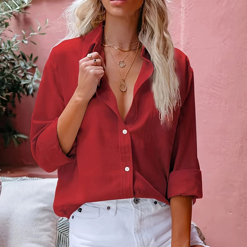 Simple Button Front Shirt, Elegant Long Sleeve Shirt Tops CJ US