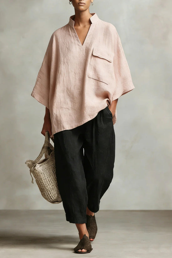 Loose-fitting Solid-color Stylish Women's Linen Shirt 