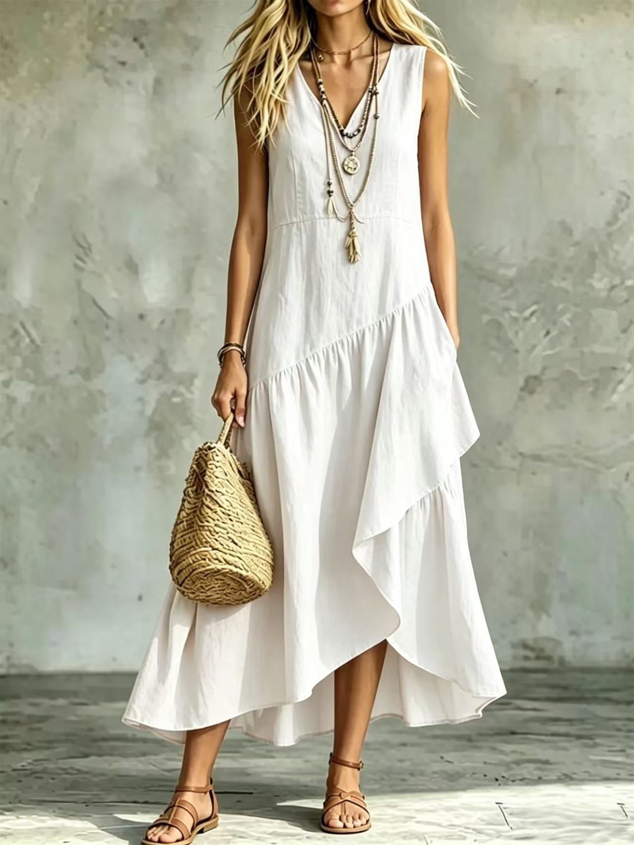 Women's Casual Solid-Color Loose Sleeveless Dress 