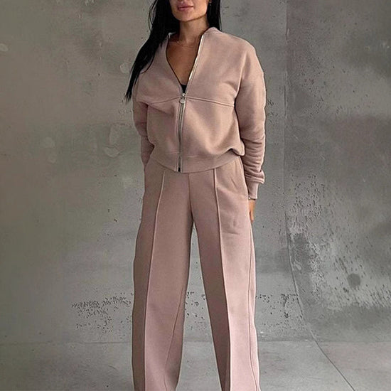 “2-Piece Zip-Up Sweatsuit Set with Wide-Leg Sweatpants” CJ US