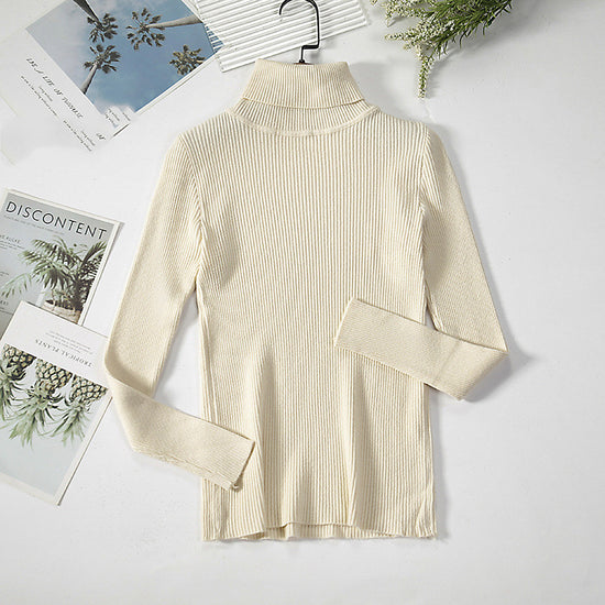 Solid Color Pit Strip Knit Pullover Turtleneck Sweater - Diversi™ Fashion