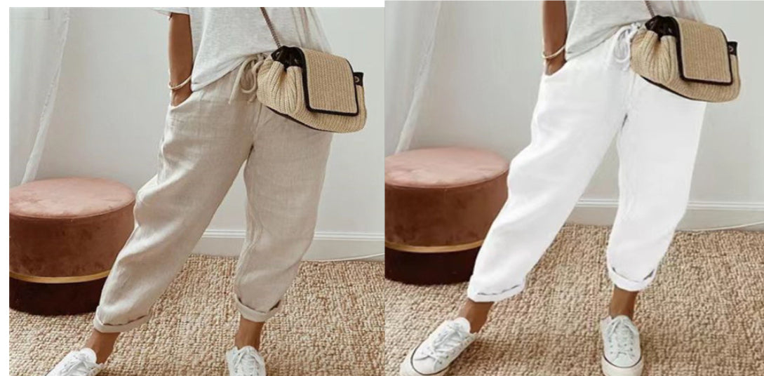 Women's Fashion Cotton Linen Solid Color Casual Pants 