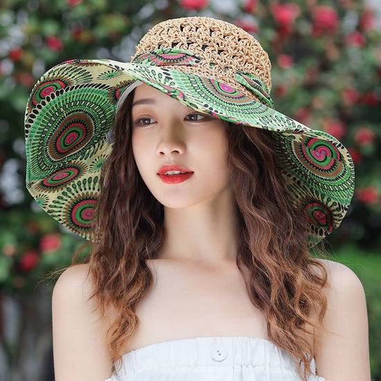 Summer Beach Sun Hat Beach Green Straw Hat For Women 