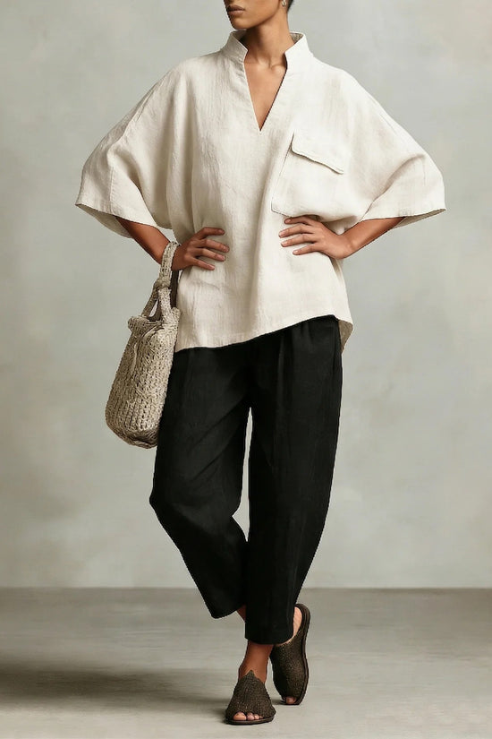 Loose-fitting Solid-color Stylish Women's Linen Shirt 
