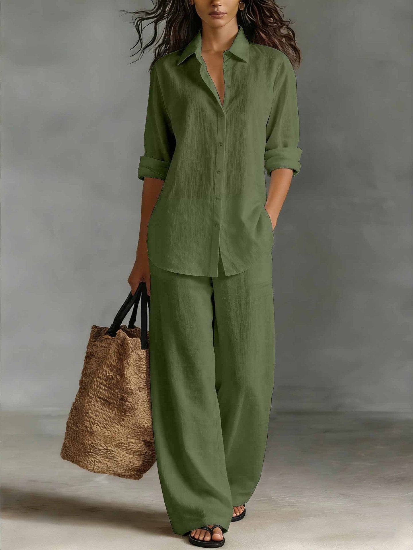 Bohemian Resort Cotton-Linen Top And Pants Set 