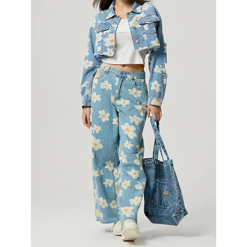 🌸 Women's Vintage Floral Print Straight-Leg Jeans FitiqueFit