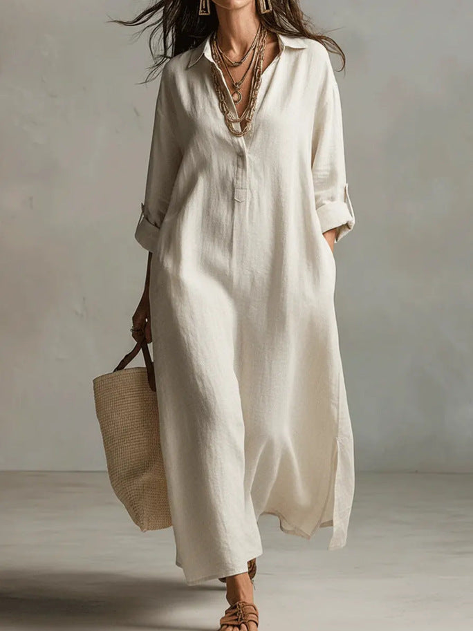 Casual Long-sleeve Shirt Dress, Laid-back Style Dress 