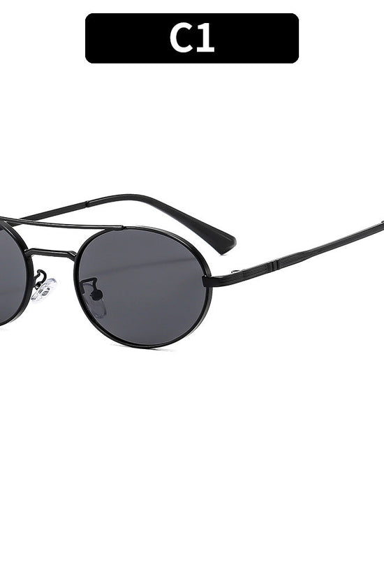 Retro Oval Fashionable Dual-Beam Metal Sunglasses For Sun Protection 
