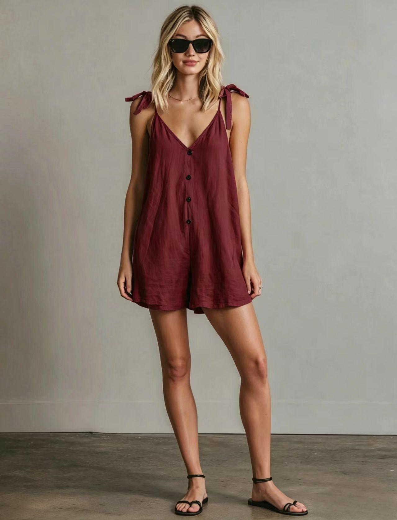 Women's V-neck Cardigan Strap Jumpsuit 