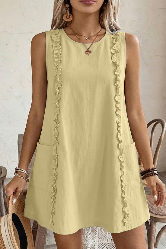 Women's Solid-Color Ruffle-Trimmed Dress 