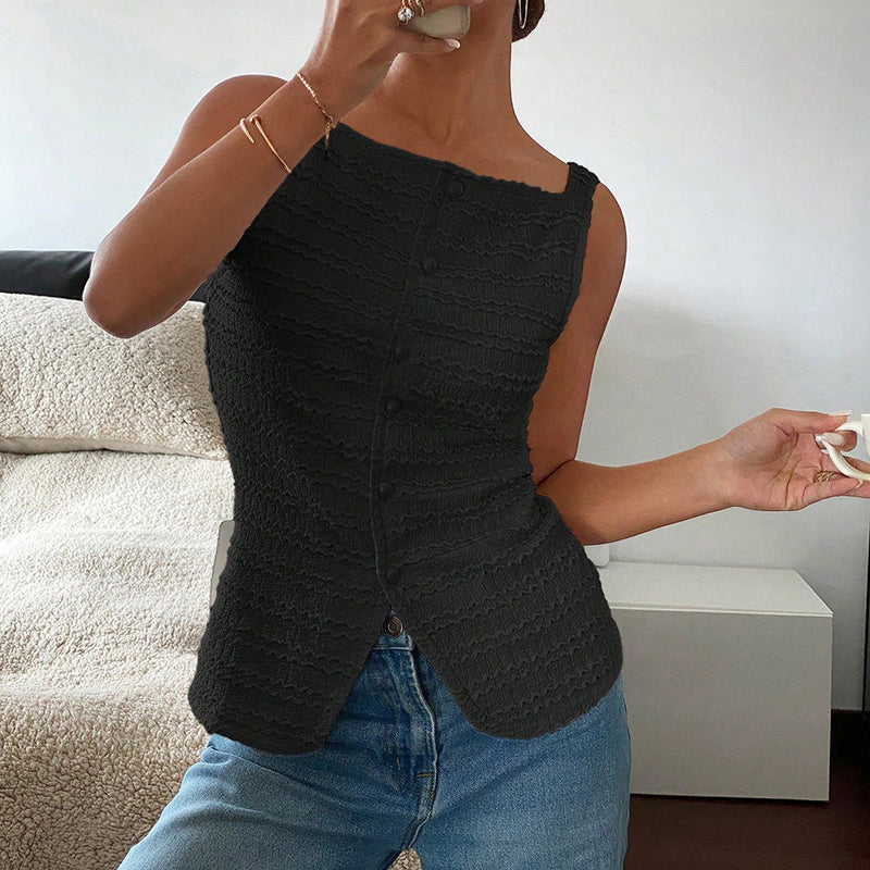Trendy Square Neck Button Up Vest Top Y2k Going Out Tank Tops CJ US