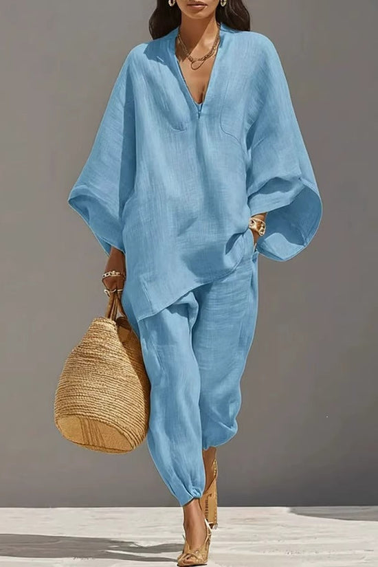 Casual Relaxed Loose-Fitting Solid-Color Shirt Set 
