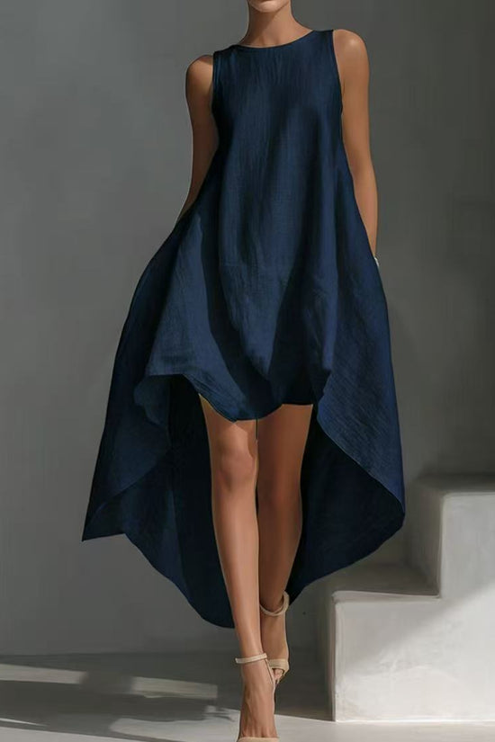 Sleeveless High-Low Irregular Hem Linen Blend Dress 