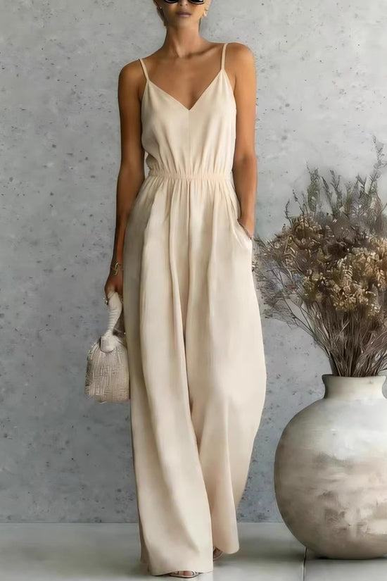 Summer Women's Slip-dress Casual Wide-leg Jumpsuit 