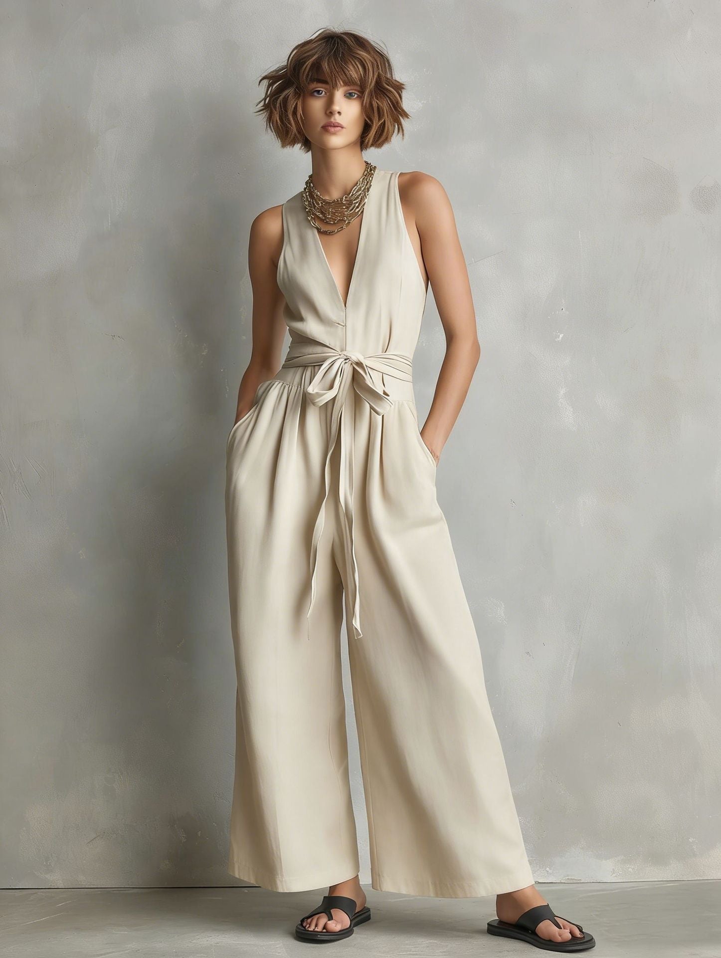 Elegant Commuter V-Neck Jumpsuit For Women 