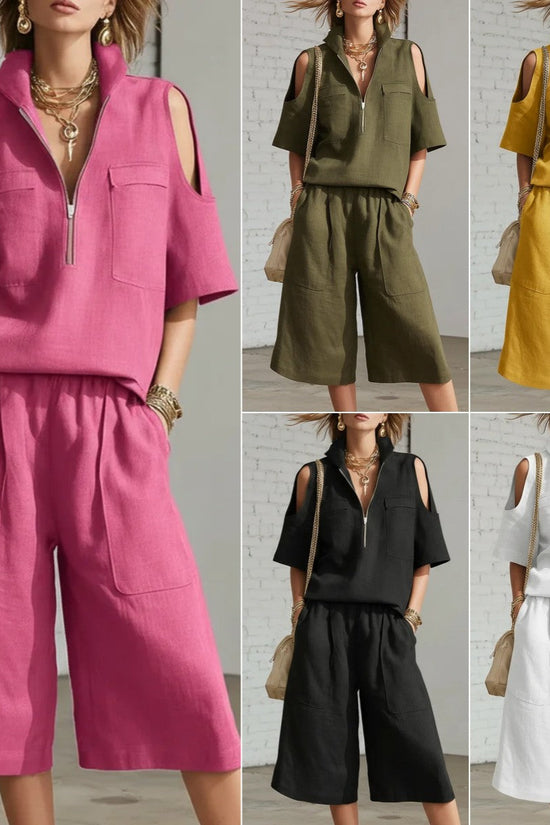 Womens Short-Sleeve Shirt And Shorts Loose Pants Two-Piece Set 