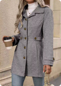 Women’s Elegant Woolen Coat – Medium-Length Lapel Slim Fit Winter Coat 