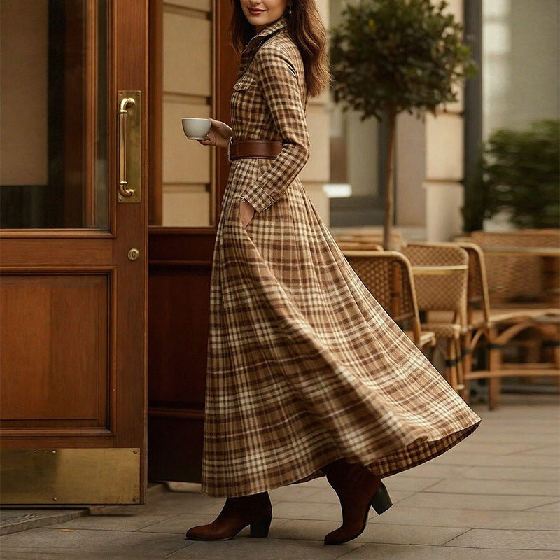 Elegant Commuter Printed Lapel Slim-Fit Dress 