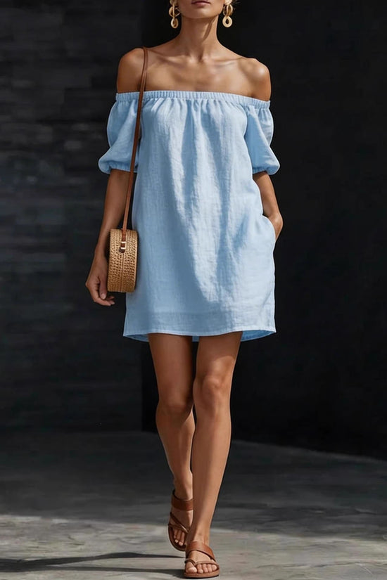 Cotton-linen Womens Off-shoulder Fashionable Loose-fitting Dress 