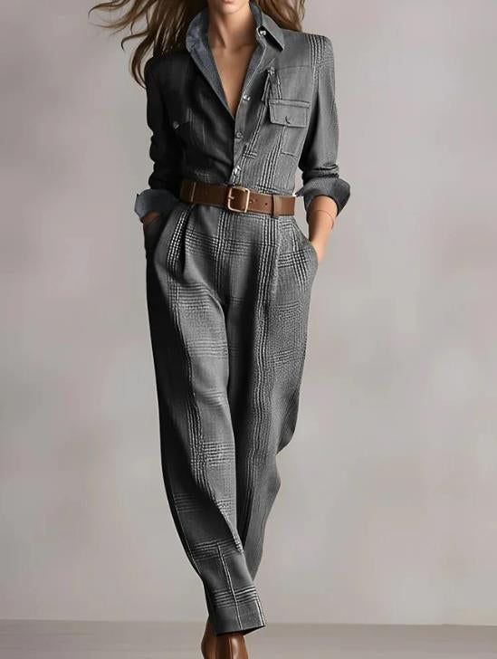 Notched Lapel Wide-leg Jumpsuit 