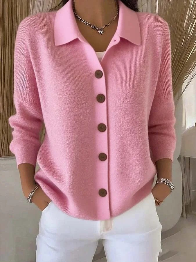 Button-knitted Lapel Sweater Cardigan Coat For Women 