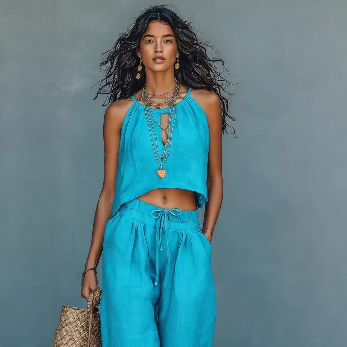 Women's Sleeveless Tank Top And Wide-Leg Pants Set 