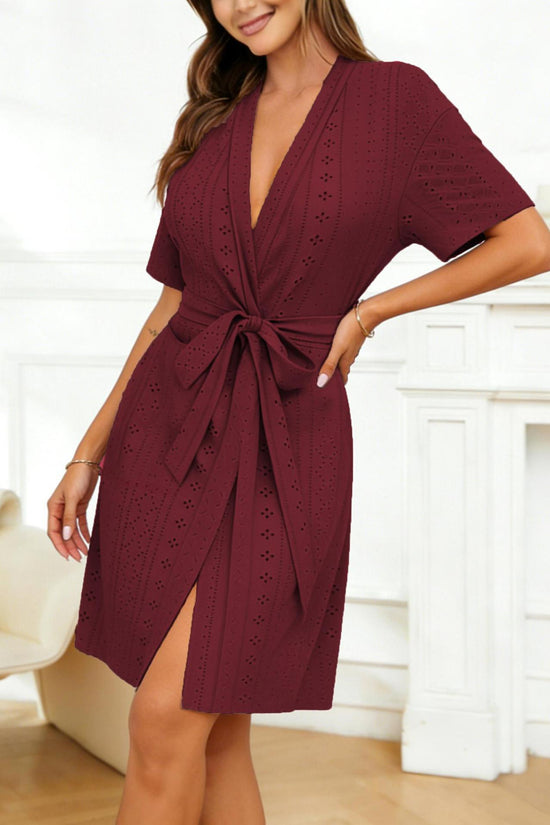 Women's Short-sleeve Loungewear Casual Bathrobe 