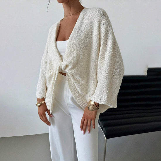 Women's Criss Cross Front Knit Sweater Long Sleeve Pullover, Loose Fit Twisted Design Fall Top CJ US