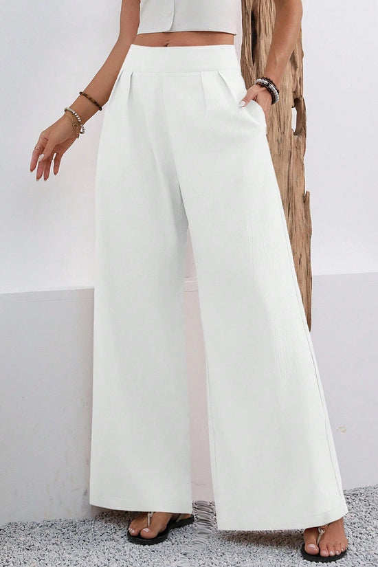 Pocketed High-waisted Fashionable Versatile Wide-leg Trousers Long Pants 