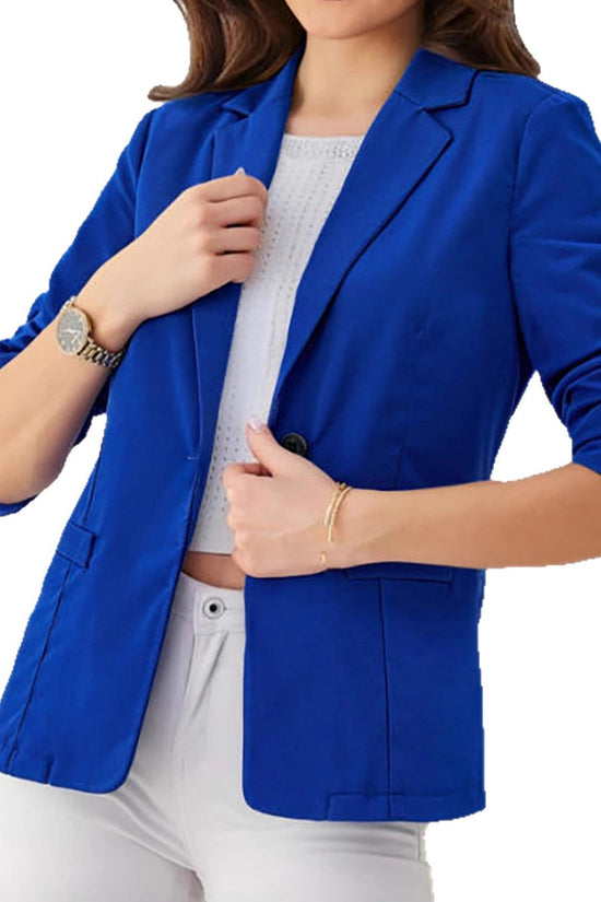 Three-quarter-sleeve Pleated Slim-fit Womens Office Blazer 
