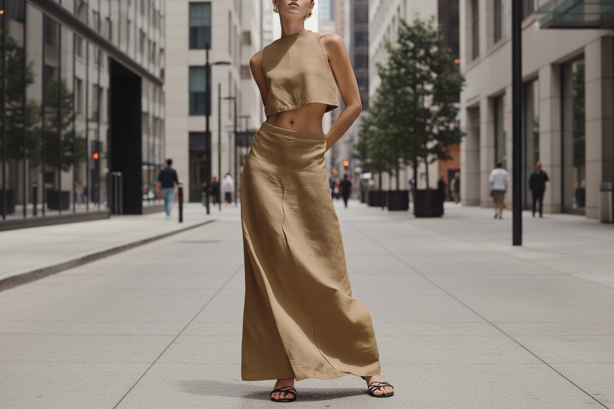 Summer Stylish Slimming Sleeveless Maxi Dress Elegant Two-Piece Set 