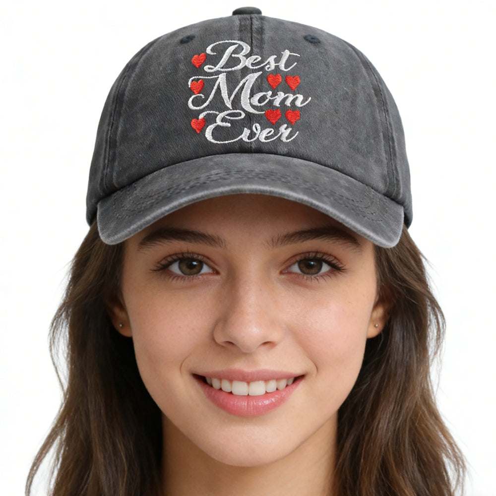 Best Mom Ever Adjustable Embroidered Wash Cotton Cap 