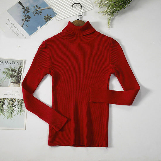 Solid Color Pit Strip Knit Pullover Turtleneck Sweater - Diversi™ Fashion