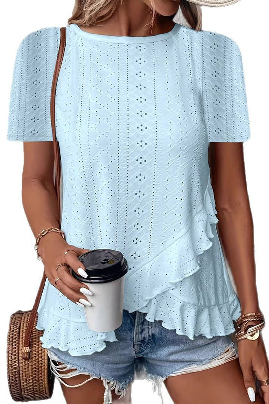 Womens Fashion Casual Solid-color Short-sleeve Crew Neck 
