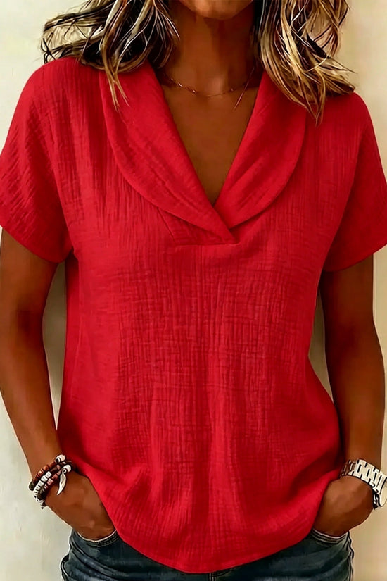 Women's Knitted Short-Sleeve Top With Butterfly Collar 