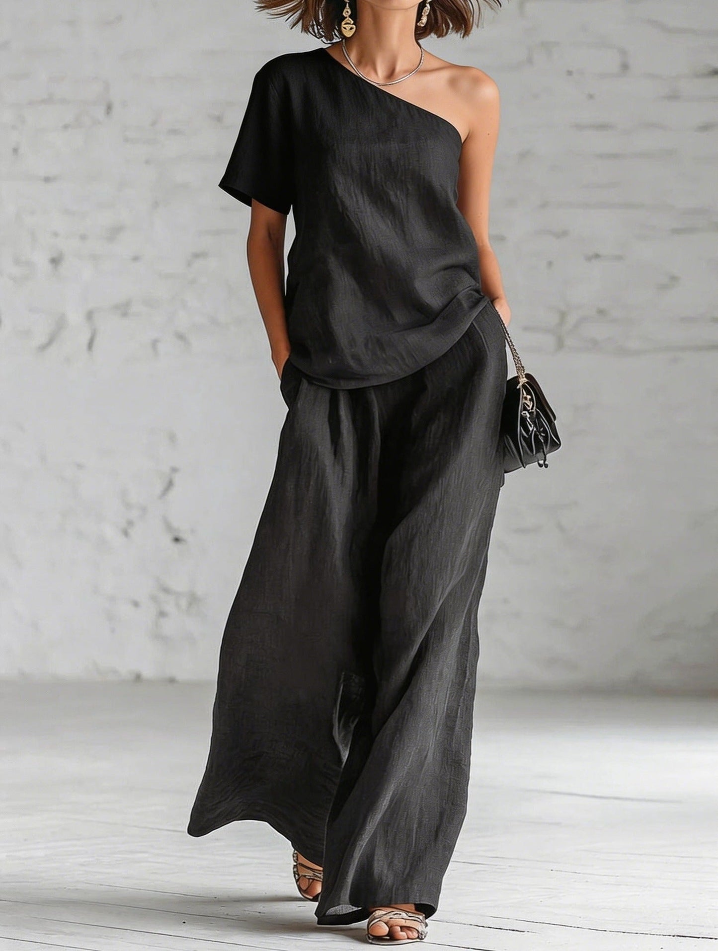Fashion Top And Wide-leg Pants Casual Set 