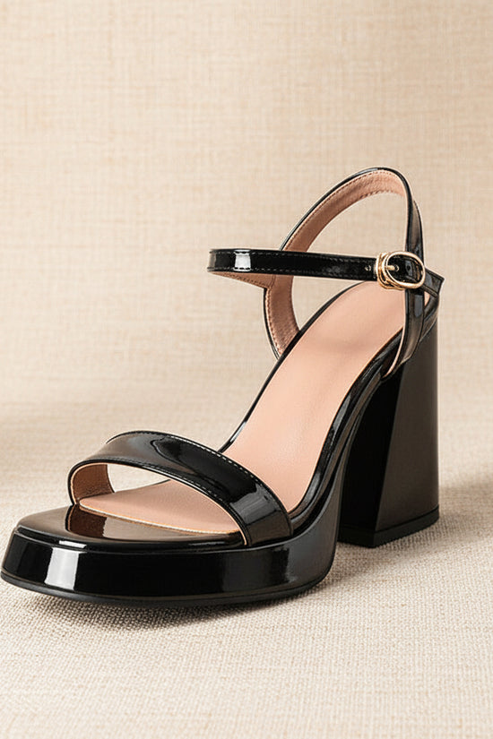 Womens Solid-color Round-toe Chunky-heel Sandals 