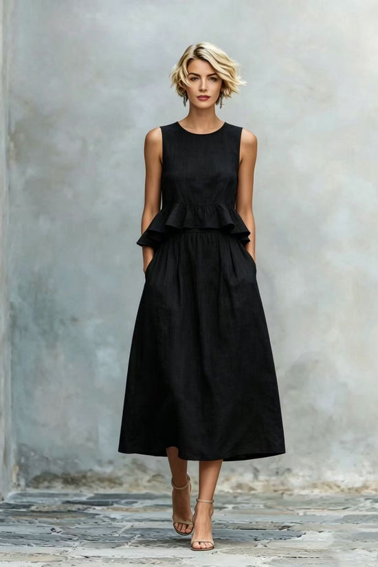 Sleeveless Crew-Neck High-Waisted Ruffle-Trim Resort-Style Dress 