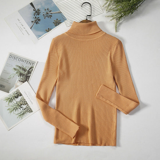 Solid Color Pit Strip Knit Pullover Turtleneck Sweater - Diversi™ Fashion