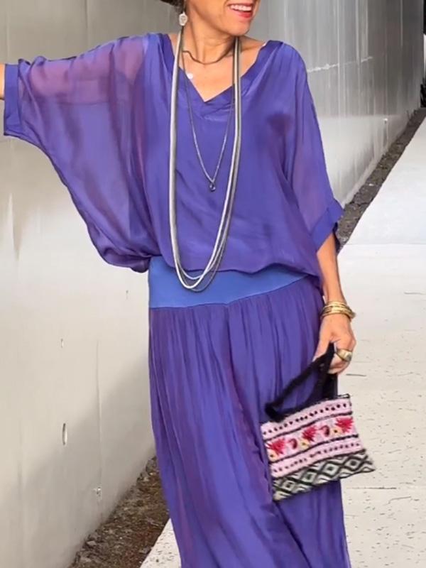 Fashionable Best-Selling Solid-Colored Chiffon Set For Women 