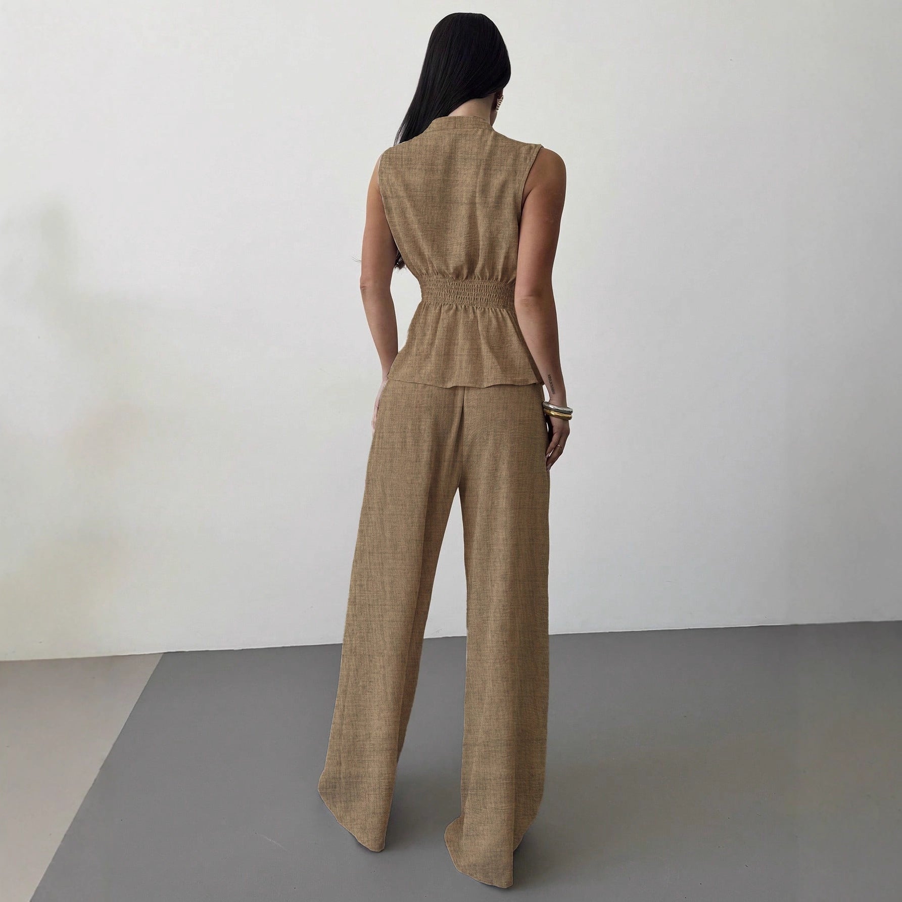 Lace-up V-neck Vest Top And Pants Two-piece Set 