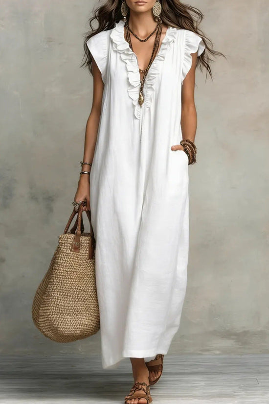 Women's Spring Summer Pocket Ruffle Elegant Dress 