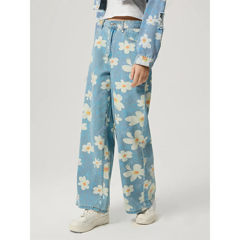 🌸 Women's Vintage Floral Print Straight-Leg Jeans FitiqueFit