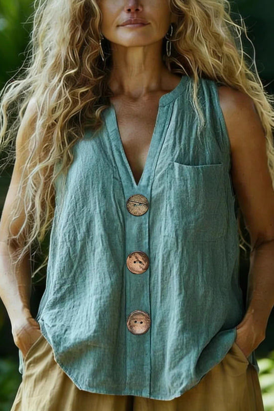 Women's Cotton-Linen Sleeveless Fashionable Casual Shirt 