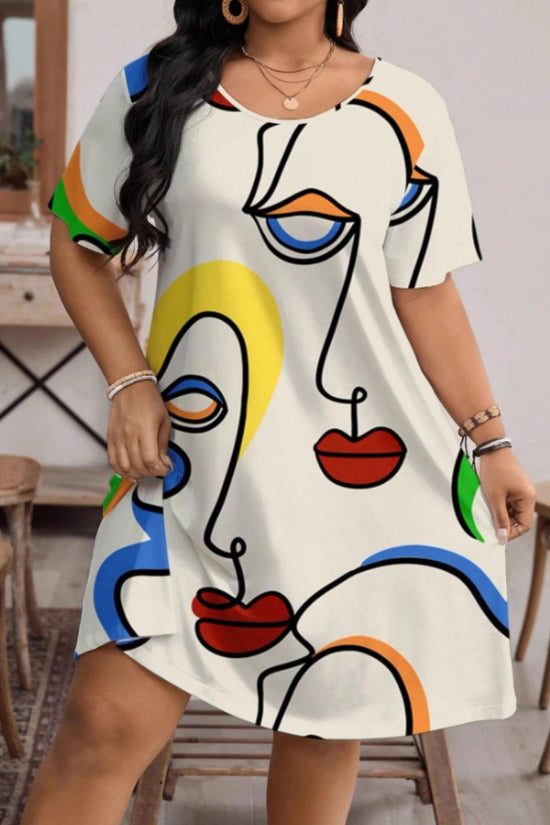 Women's Casual Printed Round Neck Short Sleeve Dress 