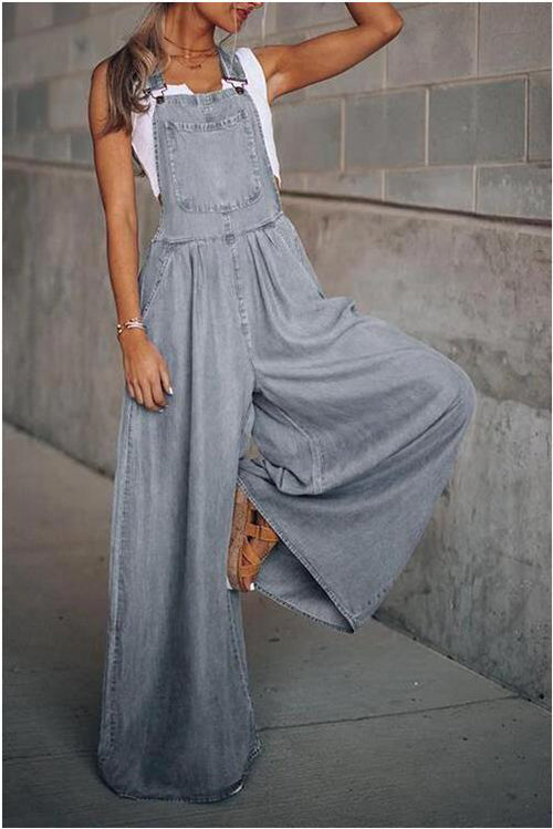 Women’s wide leg denim overalls 